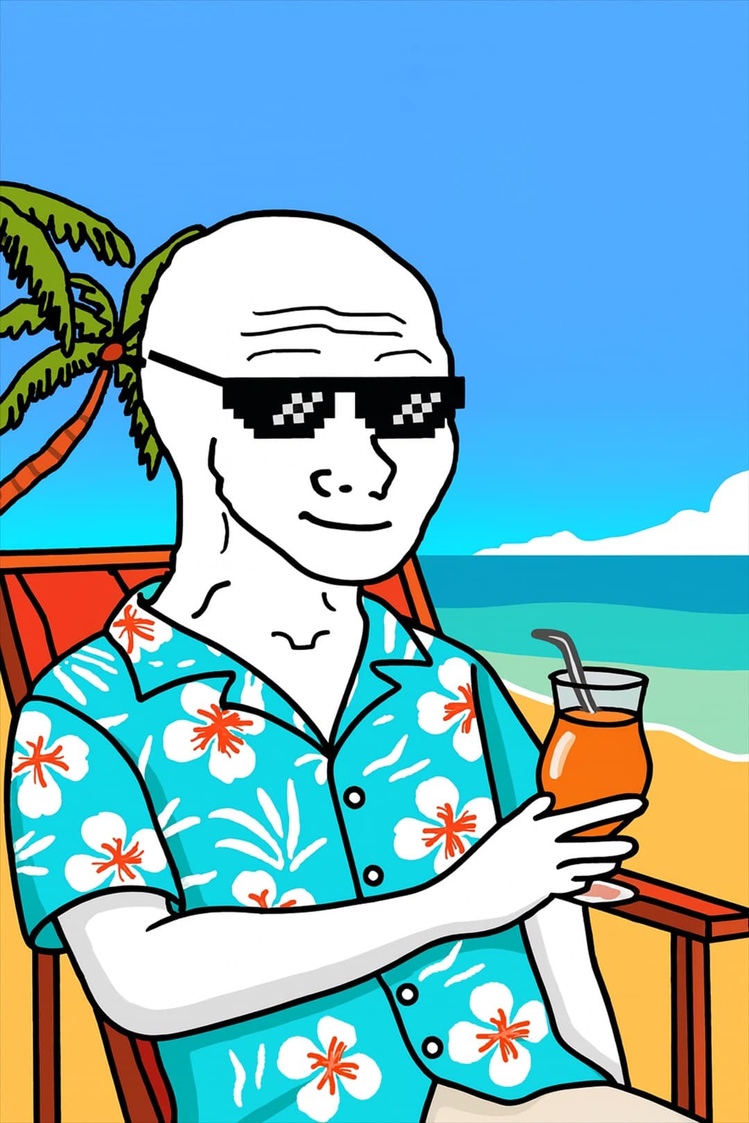Retireman kicking back in a beach chair with a cocktail